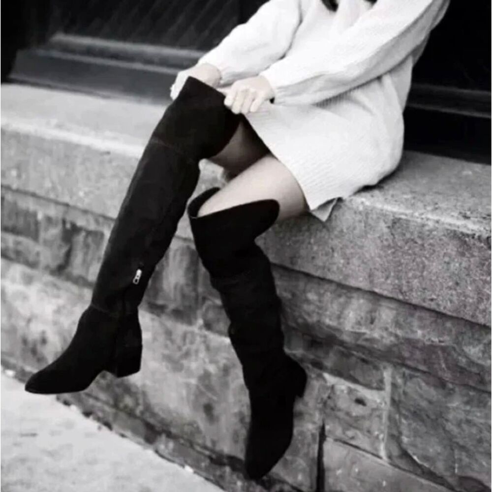 Coach Lucia Black 100% Suede Leather Over The Knee 1.75” Heel Tall Boots SZ 6.5 - Picture 10 of 16